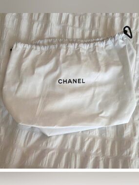CHANEL White Drawstring Logo Dust Pouch